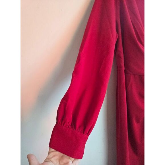 NWT DKNY Red V-Neck Faux Wrap Long Sleeve Semi Formal/Cocktail Dress size 16 - Picture 7 of 9